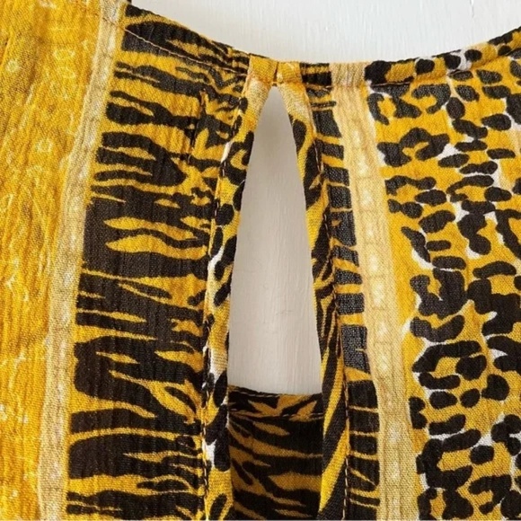 MinkPink | Yellow Orange Animal Print Crepe Gauze Sleeveless Mini Dress, Small - Picture 6 of 8